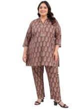 Tissu Women’s Plus Size Pure Cotton Brown Floral Printed Tunic with Trouser Co-ords (745_Brown_3XL)