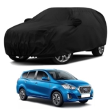 Sulfar 100% Water Resistant Car Body Cover Compatible with Mirror & Antenna Pockets for Nissan Datsun Go+ (Triple Stitched, Full Bottom Elastic, Black)