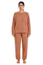 KOTTY Women’s Coral Fabric Fab Brown Winter set (Brown,M)-KTTWINTERSET164M