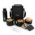 CELLO MF All In One Lunch Box with Bag for Office Use, Black | 225ml, 375ml, 550ml Microwave Safe Containers, 175ml Salad Box, 500ml Bottle with Fork & Spoon, Airtight Leak Proof Tiffin Box for Travel