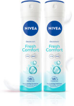 NIVEA Fresh Comfort Deo, Odour Free, Floral Scent, Long Lasting 48h Derma Protection Deodorant Spray  –  For Women(300 ml, Pack of 2)
