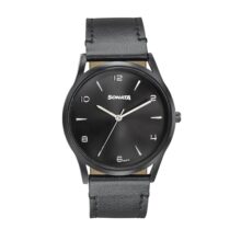 Sonata Quartz Analog Black Dial Black Leather Strap Watch for Men