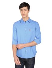 U.S. POLO ASSN. Men’s Solid Spread Collar Premium Cotton Dobby Tailored Fit Shirt (USSHTR0011_Blue_M)