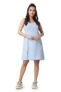 POPWINGS Casual Fit and Flare Sleeveless Square Neck Knee-Length Front Printed Slit Dress for Women || Stylish Summer Woman Dresses Light Blue