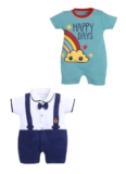 BabyGo Baby Half Sleeve Rompers 100% Cotton Rompers for New Born Baby Boys|Daily Suits for Baby Boys & Girls| 6X9M|NAVY-GREEN1|Onesies| Infant Clothes | Pack of 2