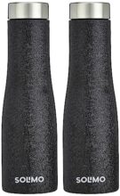 Amazon Brand – Solimo Stainless Steel Fridge Water Bottles | Set of 2 | Textured Finish | 1 L | Black