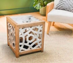 UHUD CRAFTS Wooden Side Table | Modern End Table | Coffee Table | Corner Table for Plant Decor | Sofa Side Table for Home Decoration, Living Room, Bedroom, Office, Garden & Balcony