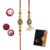 Oblivion Rakhi Set for Bhai and Bhabhi –Beaded Gold for Bhai 1 Pc and Lumba for Bhabhi 1 Pc– Silver Color Pooja Coin and Greeting Card Combo