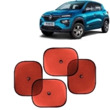 KINGSWAY Car Window Curtain Sticky Sun Shades Compatible with Renault Kwid, (Year 2019 Onwards), Universal Fit Sunshades for Side Window, Rear Window, Red Color, 4 Pieces