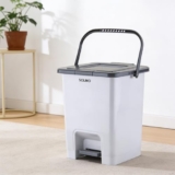 Amazon Brand – Solimo Square Pedal Dustbin (14L) | Hands-Free Trash Bin with Lid | Durable Plastic | Odor Control | Compact Design | For Kitchen, Bathroom & Office | 30L x 29.4B x 34.08H cm | Light Grey