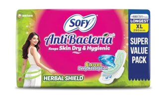 Sofy AntiBacteria XL – 290mm | 51 Count pads | For Women Sanitary Pads | Keep Skin Dry | 6 Layer Deep Absorption | Herbal Shield | Hygiene & Herbs | X-Large