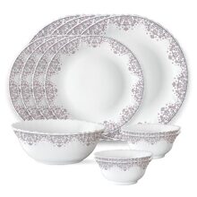 Larah by Borosil Lark Fluted Series Opalware Dinner Set | 13 Pieces for Family of 4 | Microwave & Dishwasher Safe | Bone-Ash Free | Crockery Set for Dining & Gifting | Plates & Bowls | White
