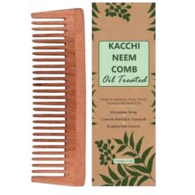 1Pc Kacchi Neem Wooden Comb – Soaked In 17 Herbs, Neem & Sesame Oil For Multi-Actions – Detangling, Frizz Control & Shine Suited For All Hair Types