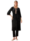 Shae by Sassafras Women’s Black Velvet Straight Kurta -S
