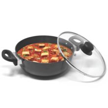 Signoraware Opulent Non Stick Kadhai 28cm | Non-Stick Coating Allows Oil Saving | Heat-Resistant Grip | Gas & Induction Compatible | Perfect for Deep Frying, Sauteing & Stir-Frying (5 LTR | Steel)