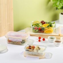 CELLO Fit & Fresh Clip-O Rectangle Lunch Box Container Set of 3 Pcs, 370ml Transparent | Microwave & Fridge Safe Toughened Glass Airtight Food Storage Tiffin Container For Kitchen, Travel & Office Use