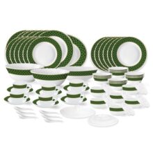 Larah by Borosil Yuri Fluted Series Opalware Dinner Set | 66 Pieces for Family of 6 | Microwave & Dishwasher Safe | Bone-Ash Free | Crockery Set for Dining & Gifting | Plates & Bowls | White