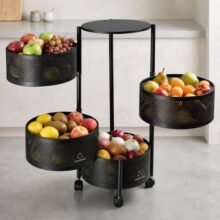 HomeWiz Round Kitchen Rack 4- Layer | Lifetime Usage Heavy Duty Steel Trolley | Kitchen Storage | Onion Potato Rack for Kitchen | Multipurpose Storage Rack for Fruits & Vegetables | Rust-Free Forever