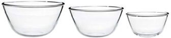 Amazon Brand – Solimo Mixing/Serving Borosilicate Glass Solid Bowl Set (3 pieces, 1600ml, 1100ml, 550ml), Transparent