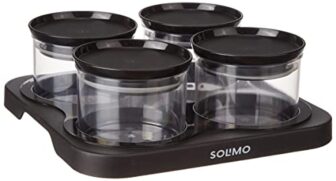 Amazon Brand – Solimo Airtight Plastic Storage Container Set, With 4 Containers (500ml) & Serving Tray, BPA Free, Black