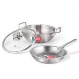 Wonderchef Stella Triply Stainless Steel Cookware Set | 3 Pcs. | Fry Pan 22 cm, Kadhai 22 cm + Lid | for Gas Stove, Induction, Ceramic Cooktop | Uniform Heating | Heavy-Duty Handle | 10-Year Warranty