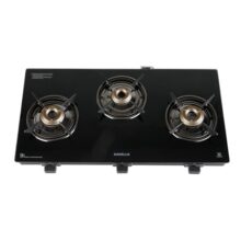 Havells GEOSLIM JUMBO Gas stove |3 Heavy Duty Forged Brass Burner|6 mm Toughened Glass|Premium Valves|Removable Drip Tray|Soft Touch Knobs|5 year Warranty on Burners, Glass & Valves by Havells (Black)