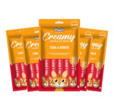 Drools Creamy Lickable Cat Treats (75g x 5 Pouches) Total 375g | Tuna & Bonito | Easy to Hand Feed | Enriched with Vitamins