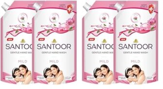 Santoor Mild Gentle Hand Wash 675Ml, Pack Of 4 With Goodness Of Lotus & Tulsi| Rich Lathering Formula With Anti-Bacterial Properties| Soft On Hands| Soothes & Hydrates Skin