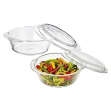 Amazon Brand – Solimo Borosilicate Glass Casserole-Cum-Serving Bowl with Lid | Oven & Microwave Safe | Deep Round | 1 L | Transparent