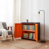Cello Novelty Compact Bookshelf, Orange & Brown | 2 Dustproof Doors | Space Saving Cupboard | Plastic Book Shelf | Multipurpose Book Shelf for Home, Office | Book Organizer for Library