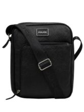 POLICE Premium Grainy Texture Crossbody Bag for Men & Women | 2 Compartment Office Sling Bag | Adjustable Shoulder Strap | Front Utility Pocket | Compact Lightweight Travel Bag | Black