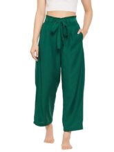 Clovia Women’s Rayon Chic Basic Wide Leg Pyjama (LB0192P17_Green_M)