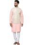 SOJANYA (Since 1958 Men’s Pure Cotton Peach Kurta and White Pyjama with Cream Nehru Jacket