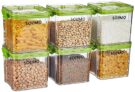 Amazon Brand – Solimo Plastic Multipurpose Airtight Containers For Kitchen, Square, Set Of 6, 700 Ml Each, Green