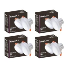 Bajaj Polycarbonate Celesta LED Downlight 3-in-1 Colour | 5W LED Downlight | for Smaller Spaces | Long Life of 25000 Hours (Pack of 4)