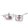 Crystal Trival Triply Stainless Steel 3 Pc Cookware Set (Kadhai/Wok- 24 Cm with Steel Lid & Tea/Milk Saucepan-16 Cm) Induction and Gas Stove Compatible, Even and Fast Cooking, Silver