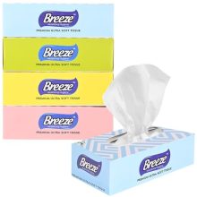 Breeze 2 Ply 100/Pack Soft Facial Tissue 50 Pulls Face Wipes Flat Tissue Box (20X 20 Cm) (Combo Of 4, 400 Tissue)