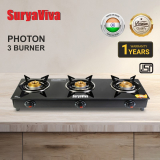 Suryaviva 3B Photon Bk Toughened 3 Cast Iron (Manual,Black) Glass Manual Stove(3 Burners)