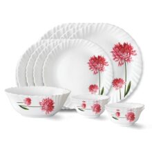 Larah by Borosil Belle Fluted Series Opalware Dinner Set | 13 Pieces for Family of 4 | Microwave & Dishwasher Safe | Bone-Ash Free | Crockery Set for Dining & Gifting | Plates & Bowls | White