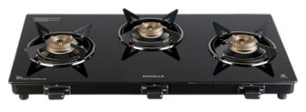 Havells Calore Gas Stove |3 Heavy Duty Forged Brass Burner|6 Mm Toughened Glass|Premium Valves|Removable Drip Tray|Soft Touch Knobs|5 Year Warranty On Burners, Glass & Valves By Havells (Black)