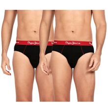 Pepe Jeans Innerwear Men’s Solid Brief (Pack of 2) (CLB02-02_Black_Black-100-105)