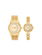 TIMEX Classics Analog Watch for Unisex with Champagne Round Dial & Gold Stainless Steel Bracelet Band Water Resistant Unisex Wrist Watches – TW00PR229