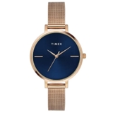TIMEX Analog Watch for Women with Blue Round Dial & Rose Gold Stainless Steel Bracelet Band Water Resistant Women’s Wrist Watches – TWEL155SMU07