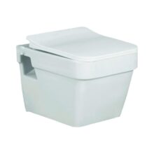 BonKaso Premium Wall Hung Ceramic Rimless One Piece Commode (White) | S Trap Western Toilet with Soft Close Seat | Water Closet for Bathroom/Lavatory | Siphonic Flush System (15.2 x 20 x 14.2 Inches)