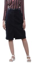 Tokyo Talkies Women Navy Blue Solid Straight Skirt with Belt