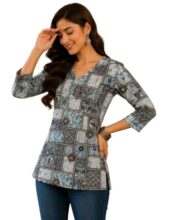 KHILORI Women’s Cotton Short Kurti Soft & Breathable Straight Kurti for Women | Stylish Ethnic Top for Party, Office Perfect Regular Fit for Girls & Woman, Blue, 2XL