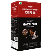 Colombian Brew Coffee Hazelnut Instant Coffee Powder, No Sugar Vegan, 100G, Box