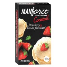 Manforce Cocktail Condoms with Dotted-Rings, Strawberry & Vanilla Flavoured- 10 Pieces
