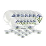 La Opala Diva Classique Collection Opal Glass Crockery | For Family Of 6 | Dinner Set 27 Pcs Royal Iris | Plates & Bowls For Dining | Microwave Safe | 100% Vegetarian | Extra Strong | White