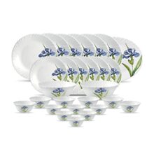 La Opala Diva Classique Collection Opal Glass Crockery | For Family Of 6 | Dinner Set 27 Pcs Royal Iris | Plates & Bowls For Dining | Microwave Safe | 100% Vegetarian | Extra Strong | White